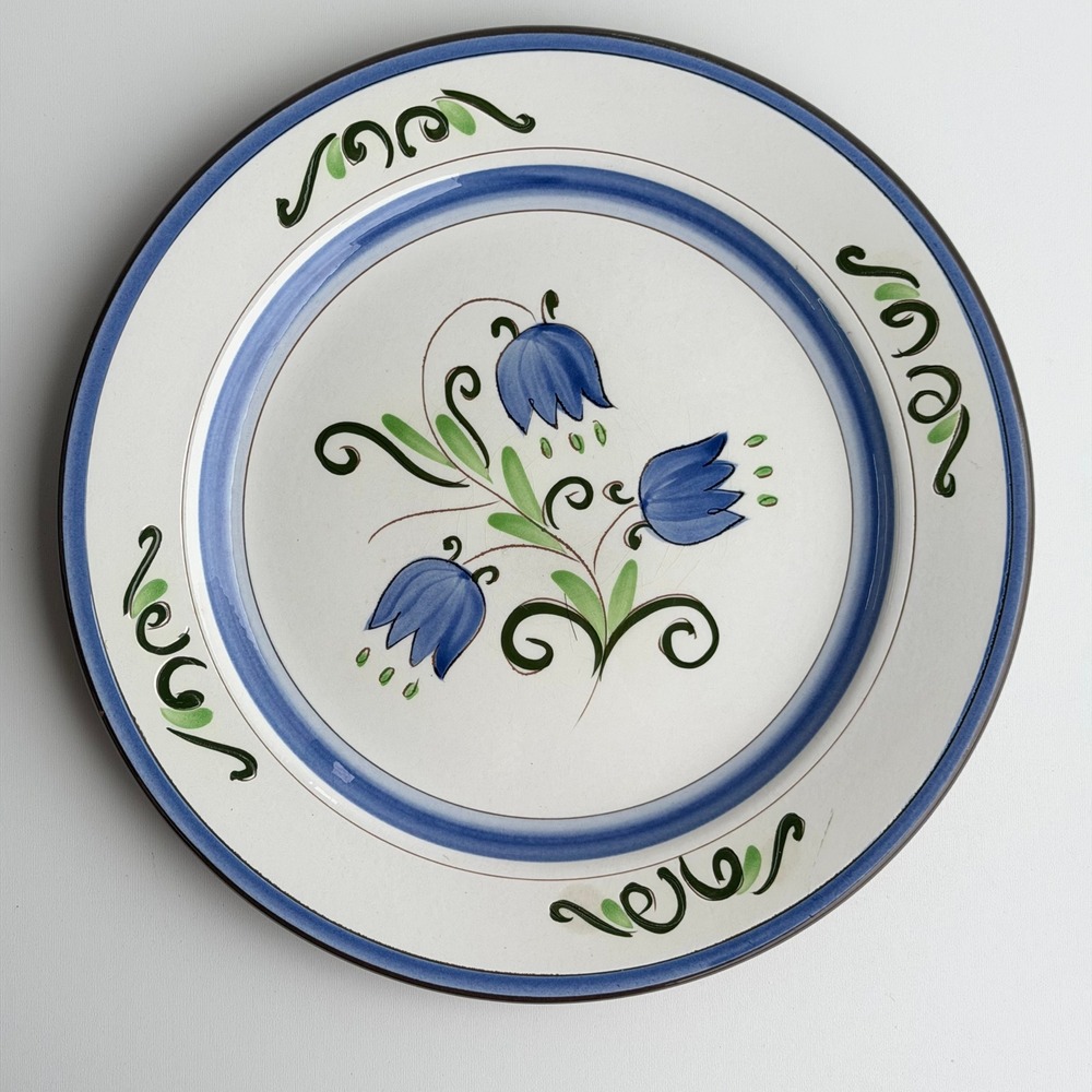 Stangl Tulip Serving Plate 11.5" Blue White Floral Hand Painted Pottery MCM